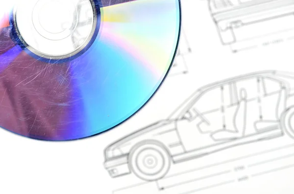 Bil blueprint och dvd — Stockfoto