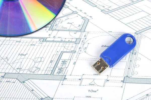 USB δίσκο και dvd με το σχεδιάγραμμα — Φωτογραφία Αρχείου