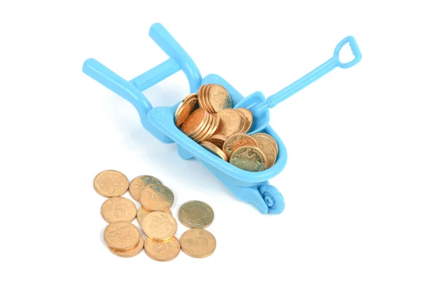 Leksak kärra och mynt — Stockfoto
