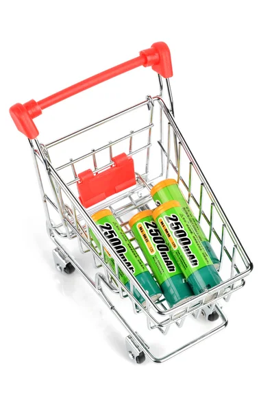 Carrinho de compras e bateria — Fotografia de Stock