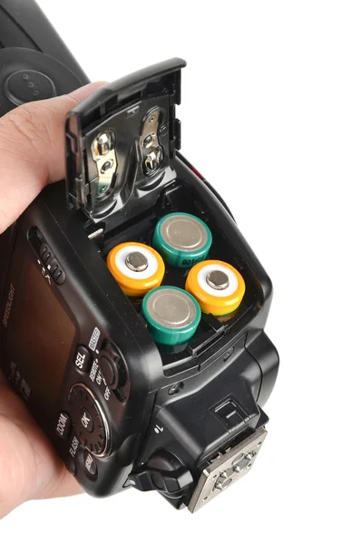 Lâmpada flash e bateria — Fotografia de Stock