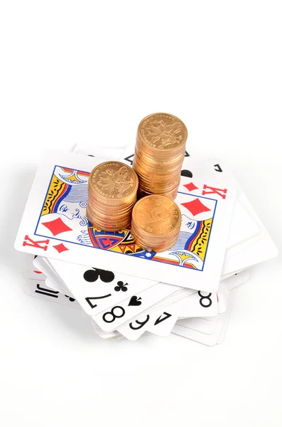 Poker i monety — Zdjęcie stockowe