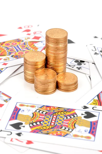 Покер и монеты — стоковое фото