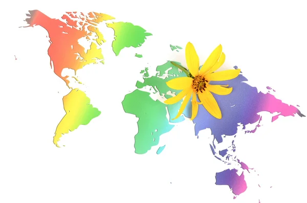 キクイモの花と世界地図 — ストック写真