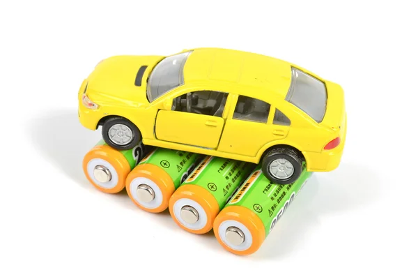 Baterías y coche de juguete — Foto de Stock