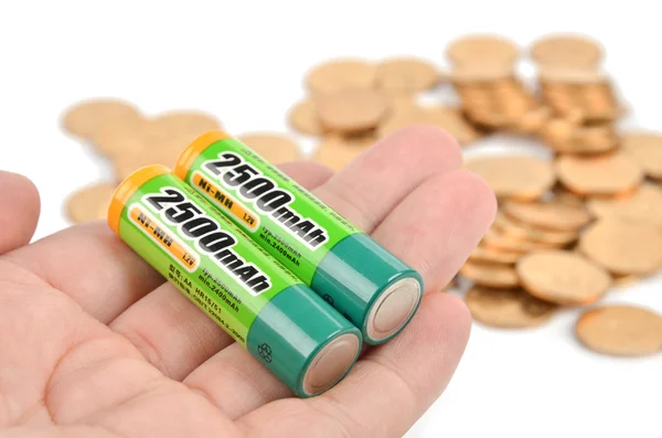 Batteries and coins — Stock Photo, Image