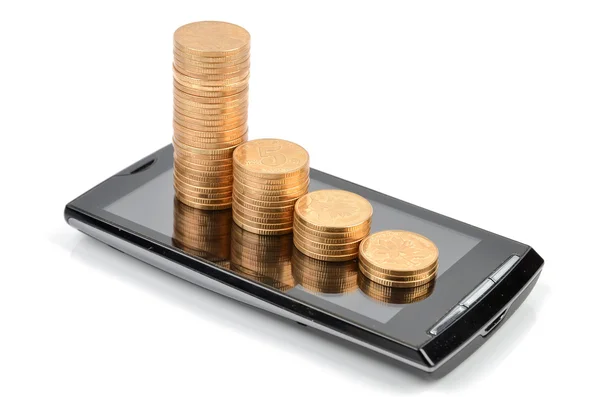 Stock image Smart phone and coin