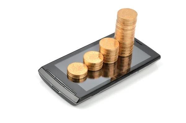 Smart phone e moneta — Foto Stock