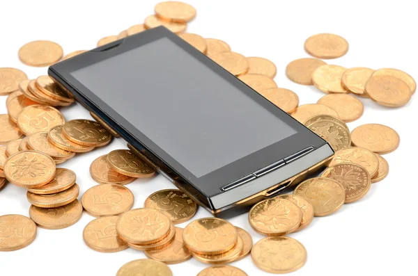 Smart phone and coin — Stock Photo, Image