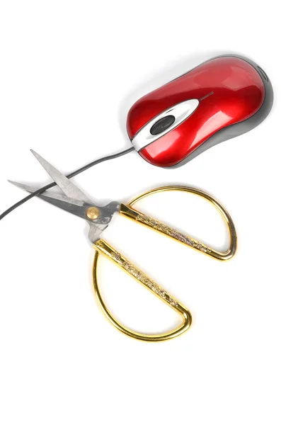 Scissors and computer mouse — Stock Photo, Image