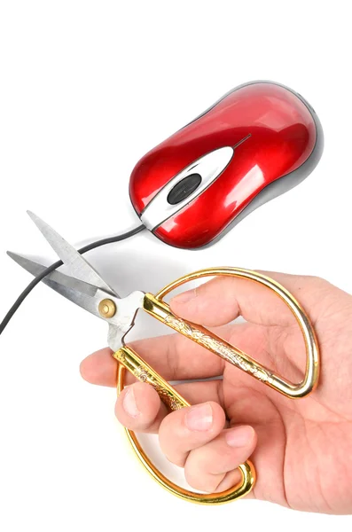 Scissors and computer mouse — Stock Photo, Image