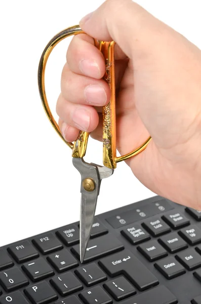 Tesoura e teclado de computador — Fotografia de Stock