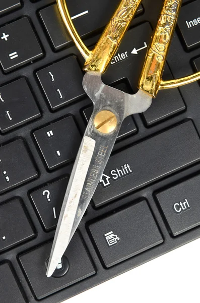 stock image Scissors and computer keyboard