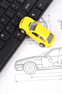 bilgisayar klavye ve araba blueprint