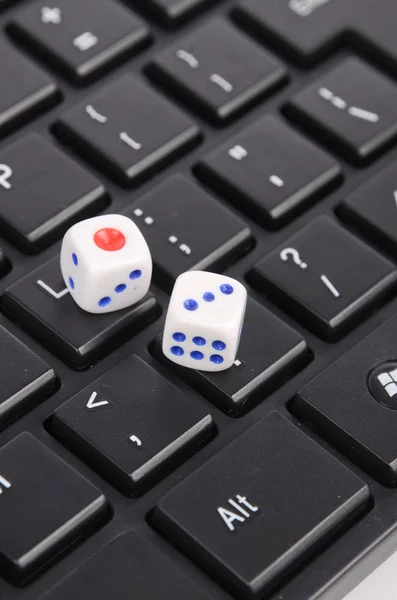 Dice rolled on computer mouse — Stock Photo, Image