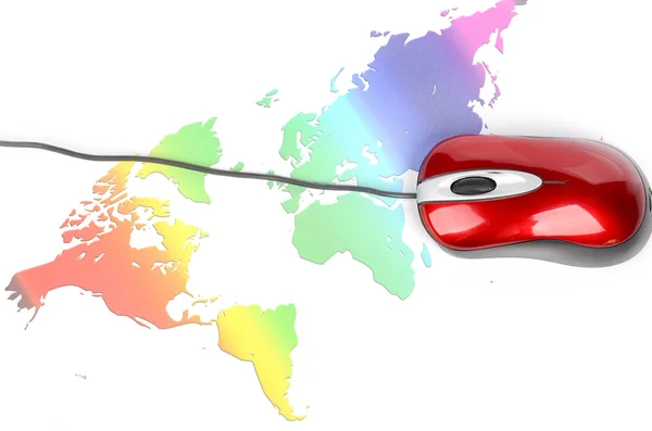 Computer mouse and world map — Stock Photo, Image