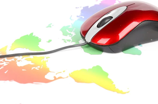 stock image Computer mouse and world map