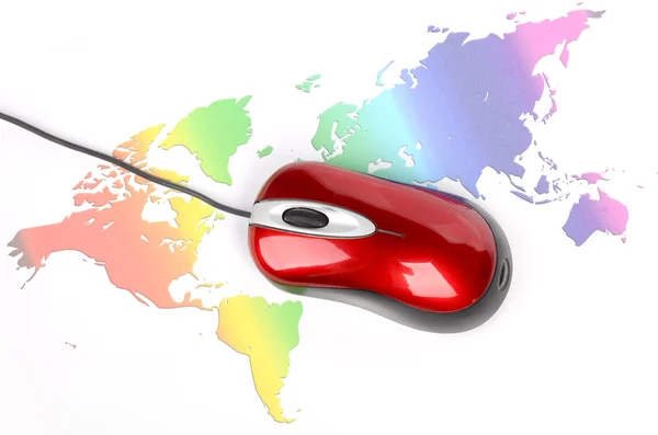 Computer mouse and world map — Stock Photo, Image