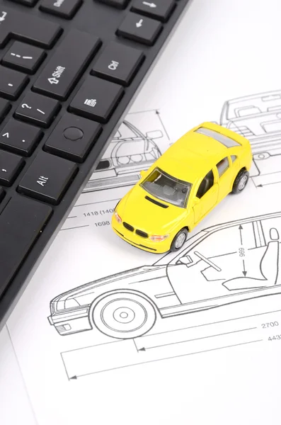 Rachmistrz klawiatura i samochód plan — Zdjęcie stockowe