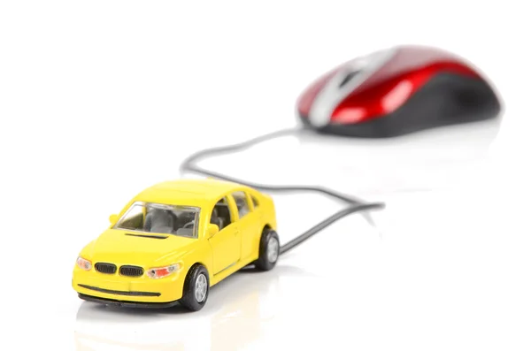 Komputer mysz i zabawki samochodu — Zdjęcie stockowe