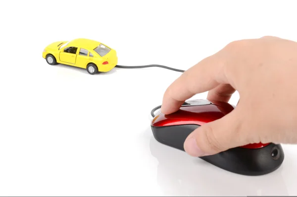 コンピューターのマウスとおもちゃの車 — ストック写真