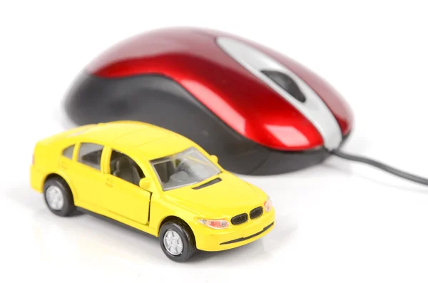 장난감 자동차와 컴퓨터 마우스 — 스톡 사진