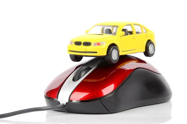 Zabawka samochód i komputer mysz — Zdjęcie stockowe