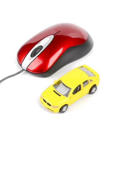 Leksak bil och dator mus — Stockfoto