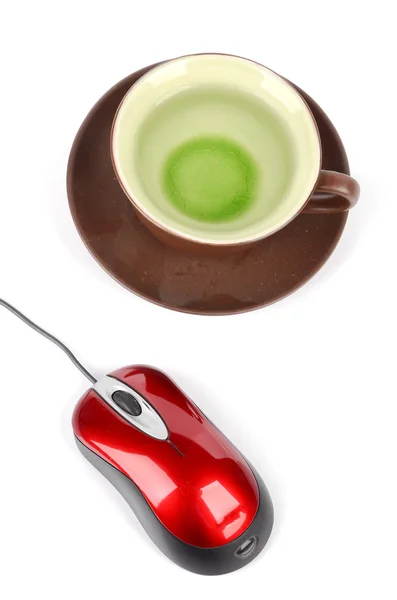 Bir fincan çay ve bilgisayar fare — Stok fotoğraf