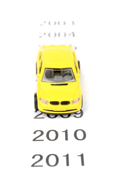 おもちゃの車と時間のライン — ストック写真