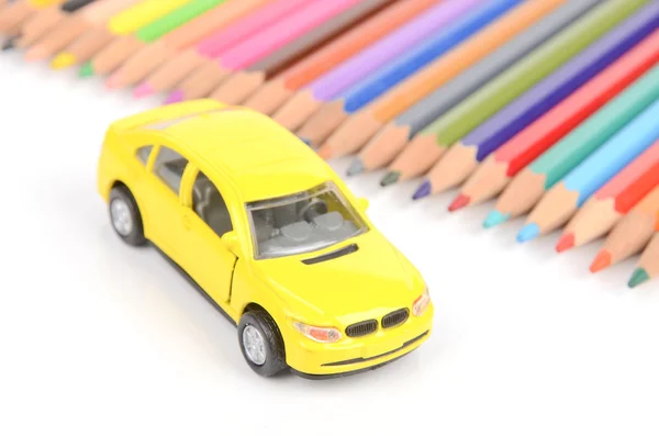 stock image Color pencils and toy car