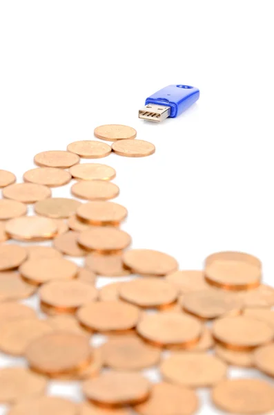 USB disk og mønter - Stock-foto