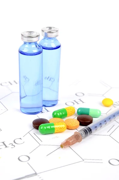 Medicine and molecular formula — Stock Photo, Image