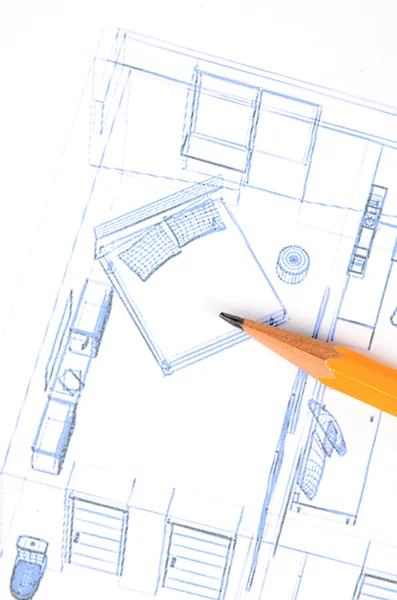 House blueprint and pencil — Stock Photo, Image