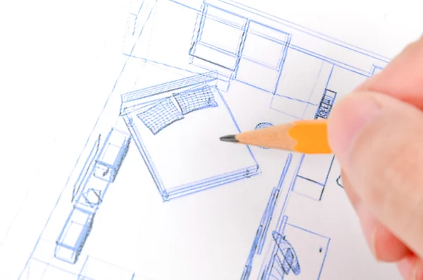 House blueprint and pencil — Stock Photo, Image