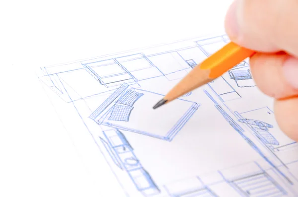 Dům blueprint a tužka — Stock fotografie