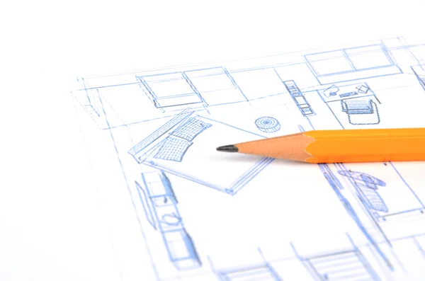 Dům blueprint a tužka — Stock fotografie
