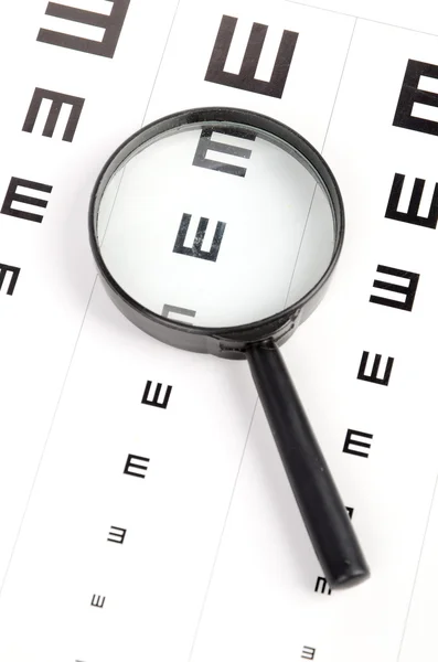 Magnifier and eye chart — Stock Photo, Image