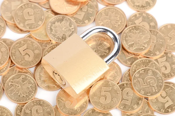 Padlock and coins — Stock Photo, Image