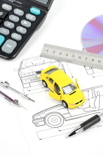 Toy car and blueprint — Stock Photo, Image