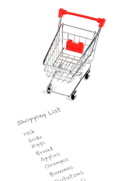 Carrinho de compras e lista de compras — Fotografia de Stock
