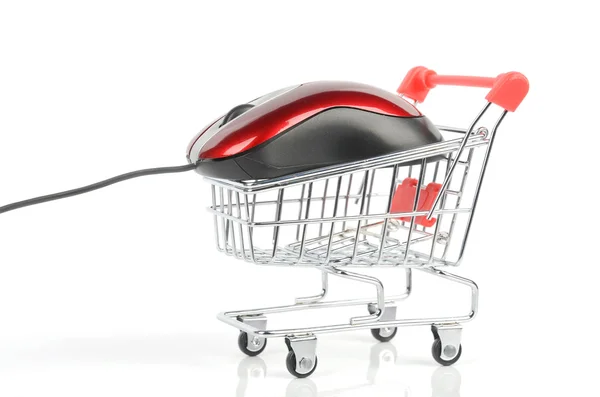 Shopping cart and computer mouse — Stock Photo, Image