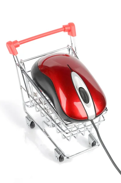 Carrito de compras y ratón ordenador — Foto de Stock