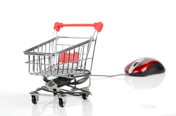Shopping cart and computer mouse — Stock Photo, Image