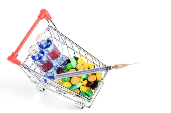 Carrinho de compras e medicina — Fotografia de Stock