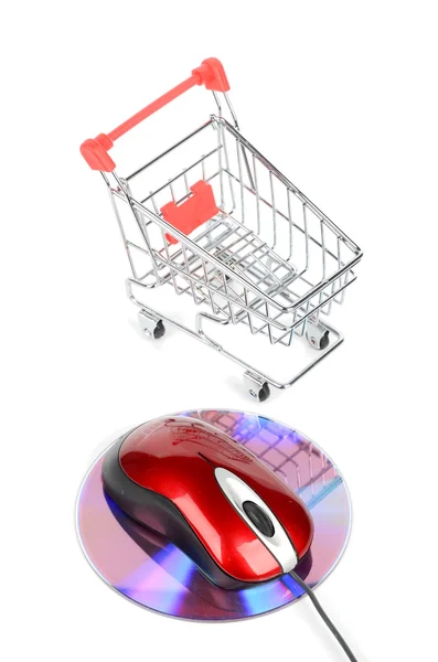 Shopping cart and DVD with mouse — Stock Photo, Image