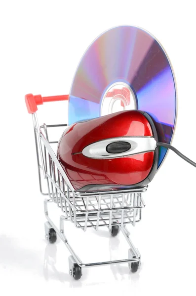 Shopping cart and DVD with mouse — Stock Photo, Image