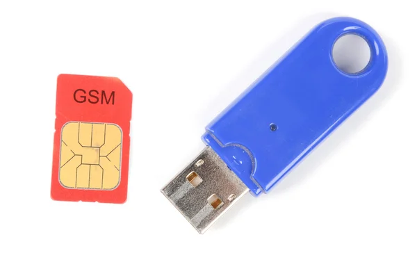 Disco flash USB e cartão SIM — Fotografia de Stock
