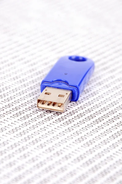 USB flash disk on binary code — Stock Photo, Image