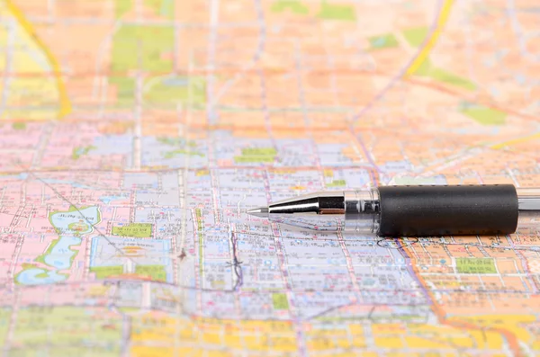 Mapa e caneta — Fotografia de Stock